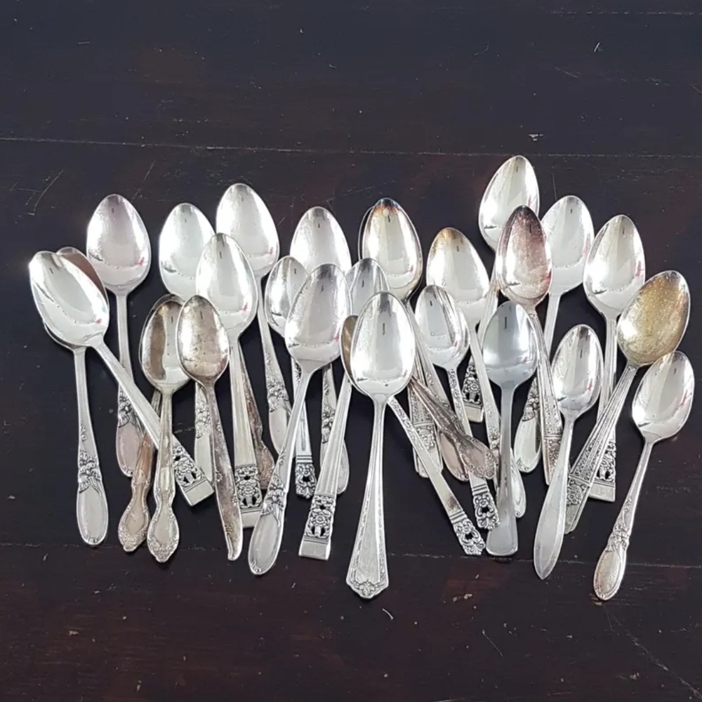 4pc Silver Plate Demitasse Spoon Set of 4 Mismatched Vintage Cutlery